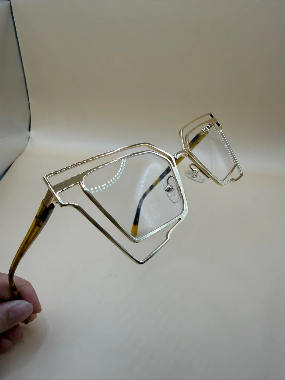 Vooglam Clear and Gold Geometric Frame Glasses, No prescription